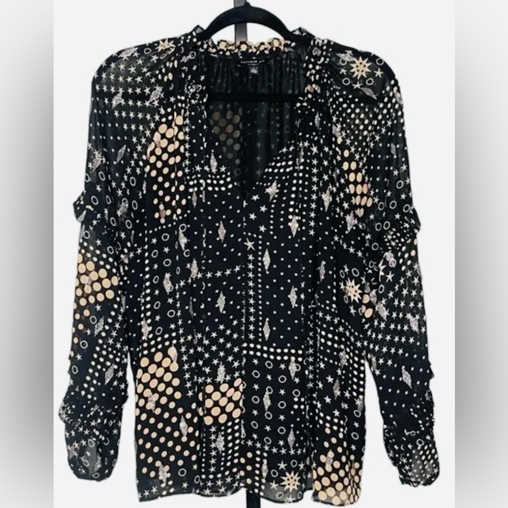 CURRENT AIR, Black and Cream Patterned Blouse, Size XS